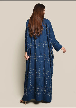 Dark Blue Crepe Linen Abaya