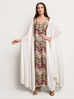 Off White Chiffon Embroidered Kaftan Dress