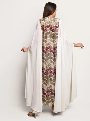 Off White Chiffon Embroidered Kaftan Dress