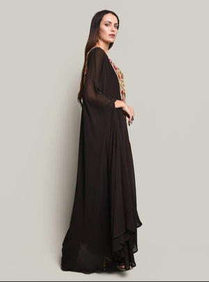 Brown Chiffon Embroidered Kaftan Dress