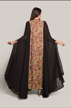 Brown Chiffon Embroidered Kaftan Dress