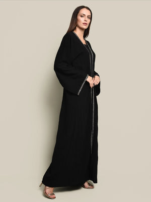 Black Cotton Crepe Abaya Set