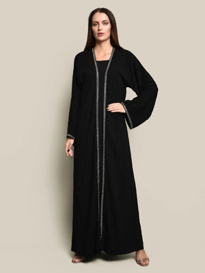 Black Cotton Crepe Abaya Set