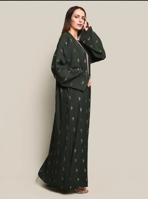 Dark Green Crepe Cotton Abaya Set