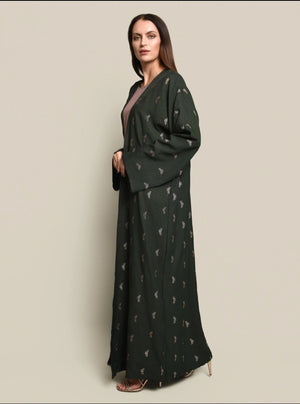 Dark Green Crepe Cotton Abaya Set