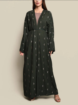 Dark Green Crepe Cotton Abaya Set
