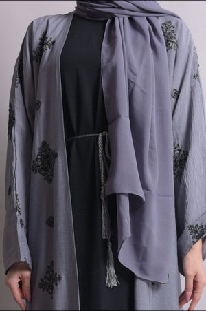 Gray Crepe Cotton Abaya Set