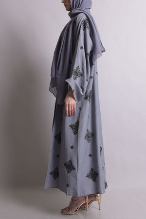 Gray Crepe Cotton Abaya Set