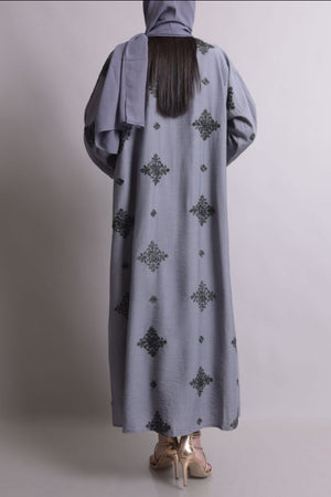 Gray Crepe Cotton Abaya Set