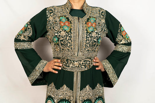 Dark green embroidered caftan Dress