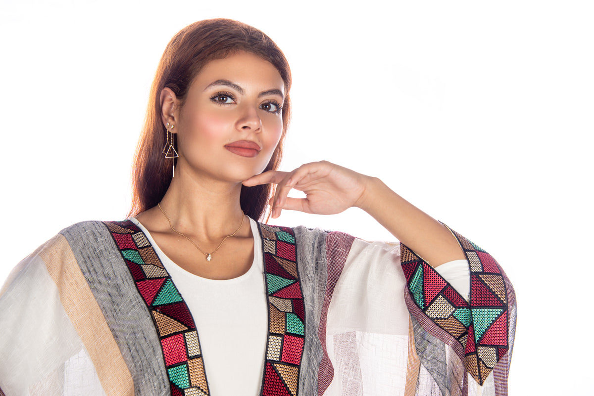 Linen Bisht Abaya With Embroidery Lace