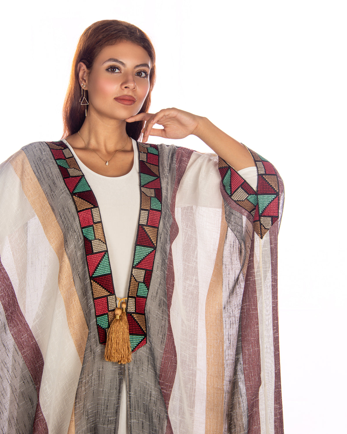 Linen Bisht Abaya With Embroidery Lace