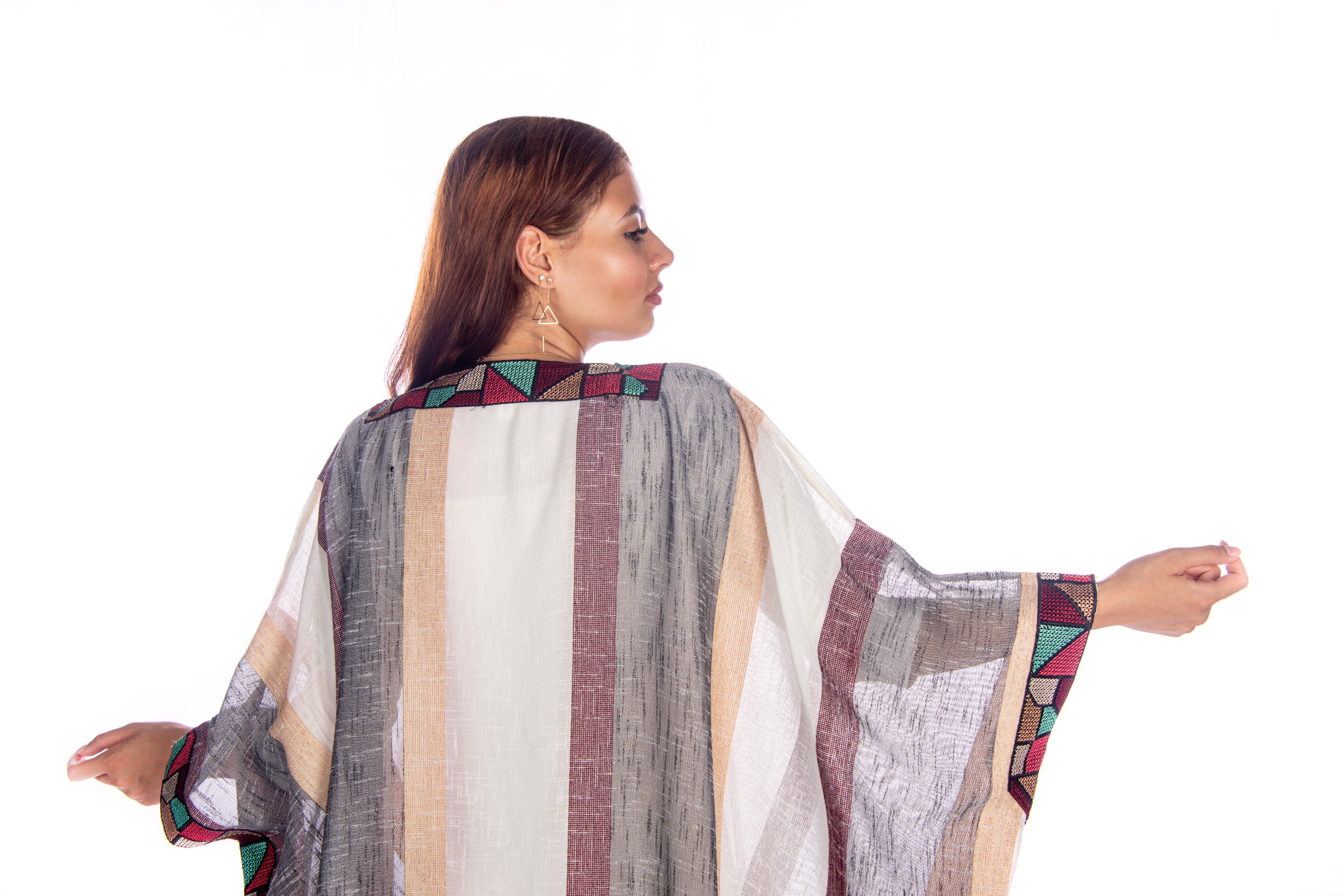 Linen Bisht Abaya With Embroidery Lace