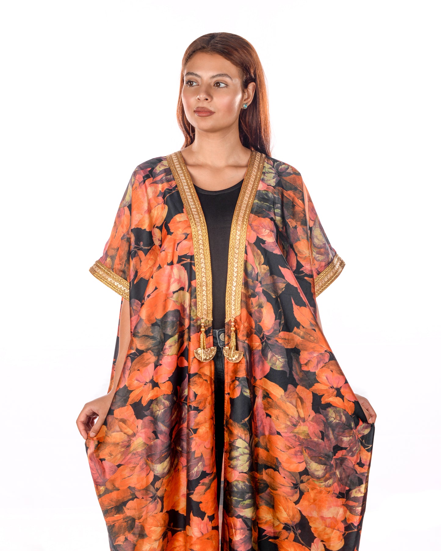 Leaves print bisht abaya