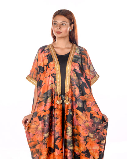 Leaves print bisht abaya
