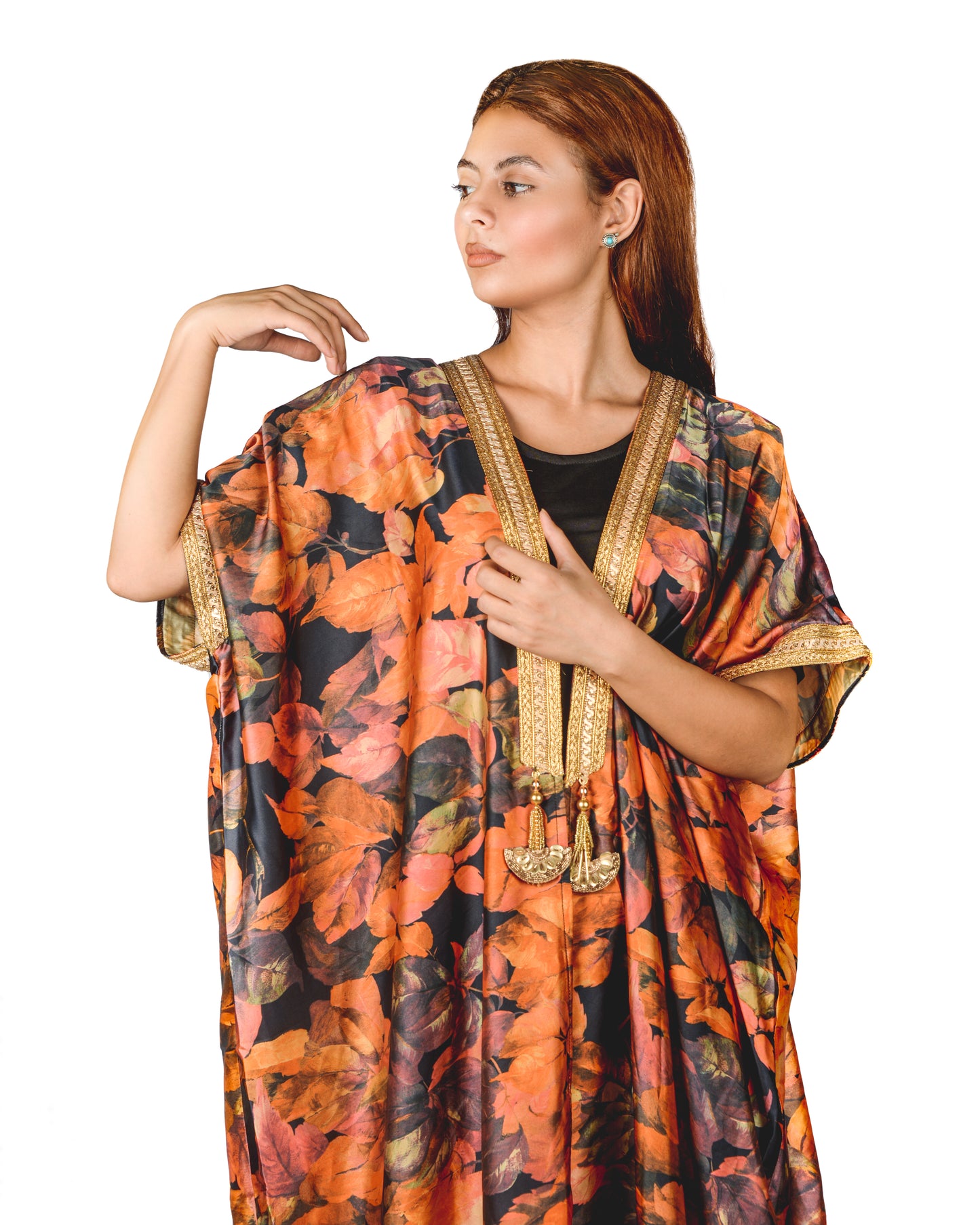 Leaves print bisht abaya