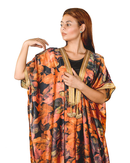 Leaves print bisht abaya