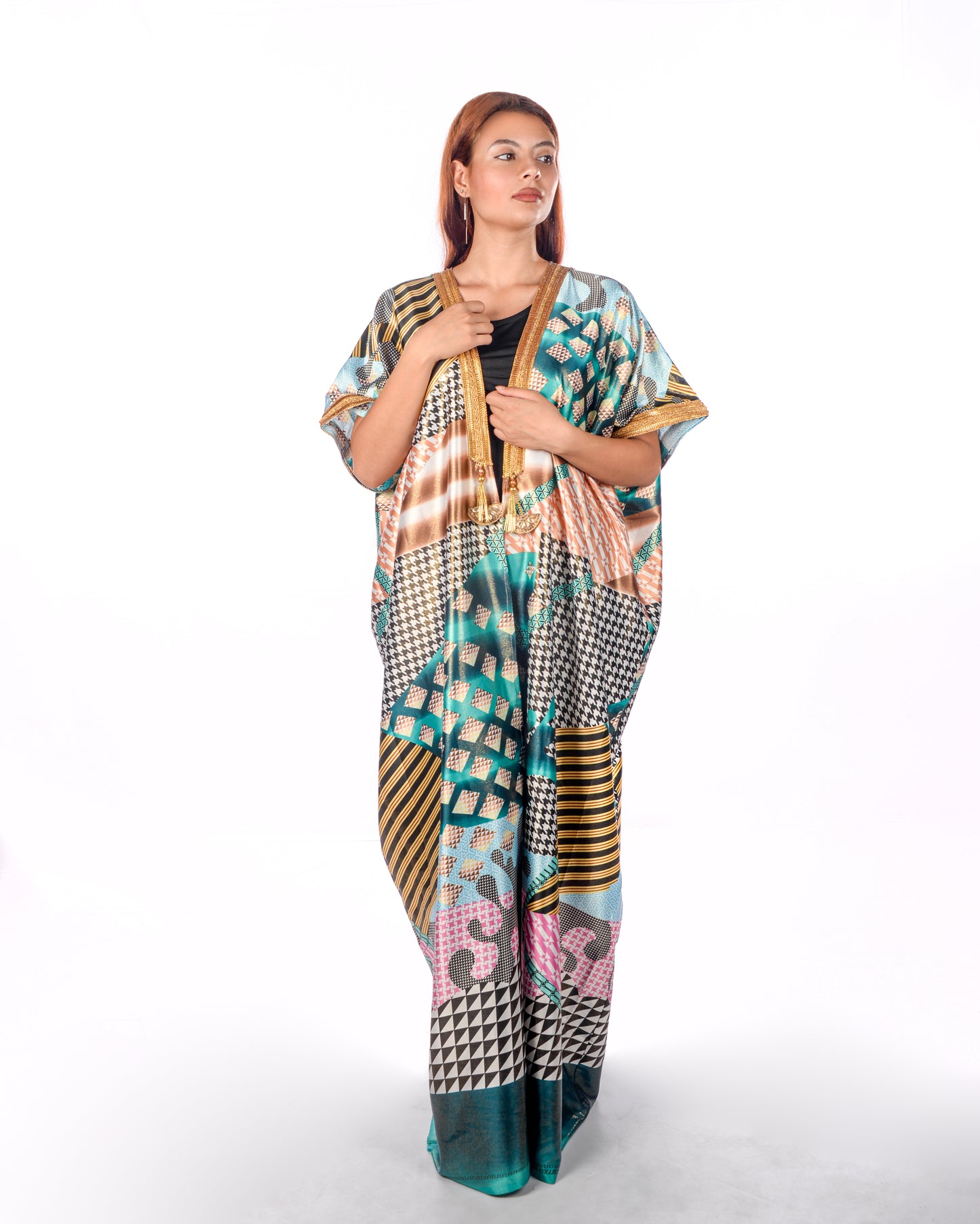 Silk satin multicolor bisht