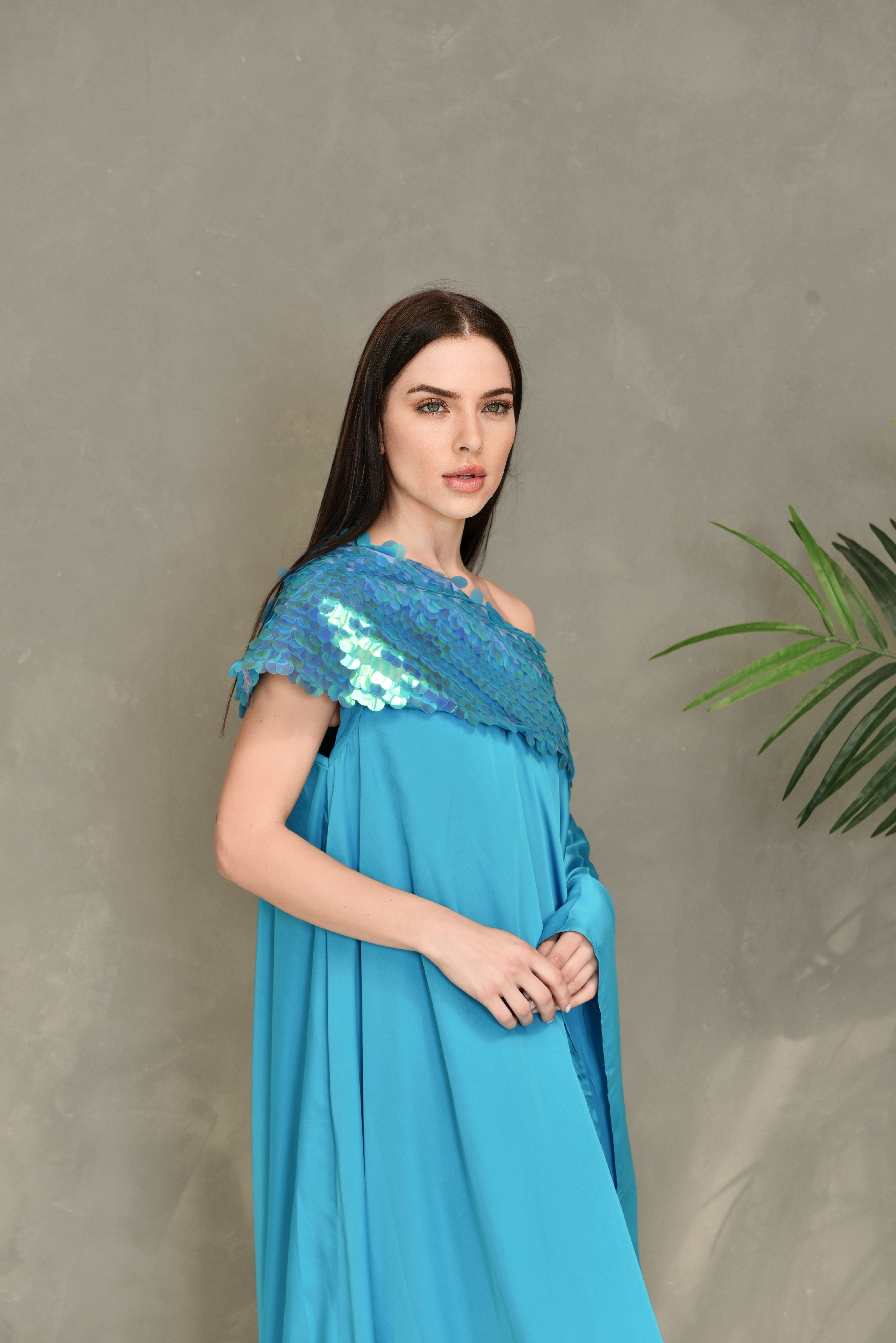 Gold Kaftan – Tulle Golden Embroidered With Sequence Lace Design