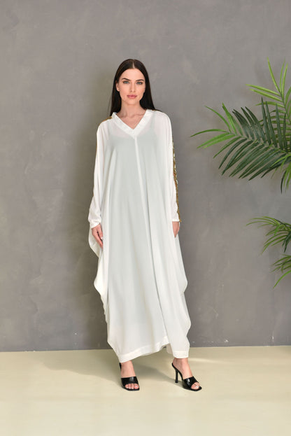 Embroidered Kaftan Dress – White Design