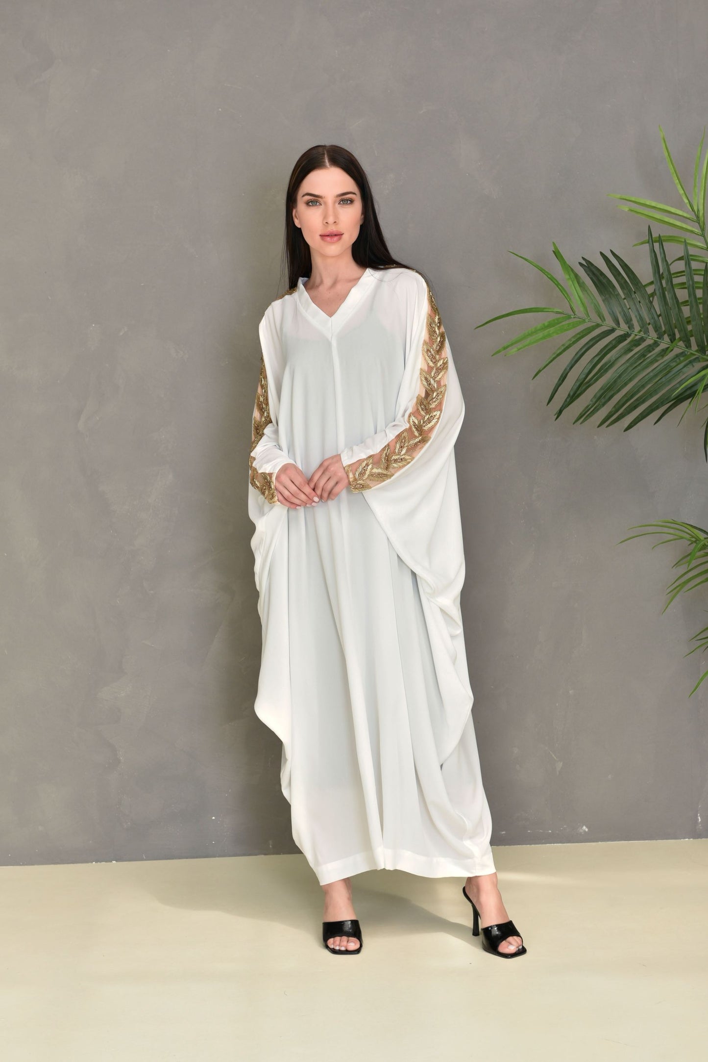 Embroidered Kaftan Dress – White Design