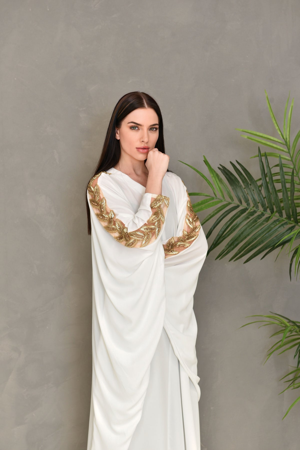 Off White Embroidered Kaftan Dress