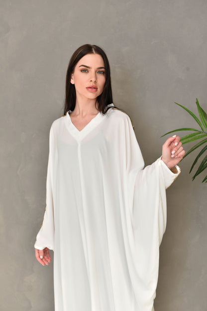 Embroidered Kaftan Dress – White Design