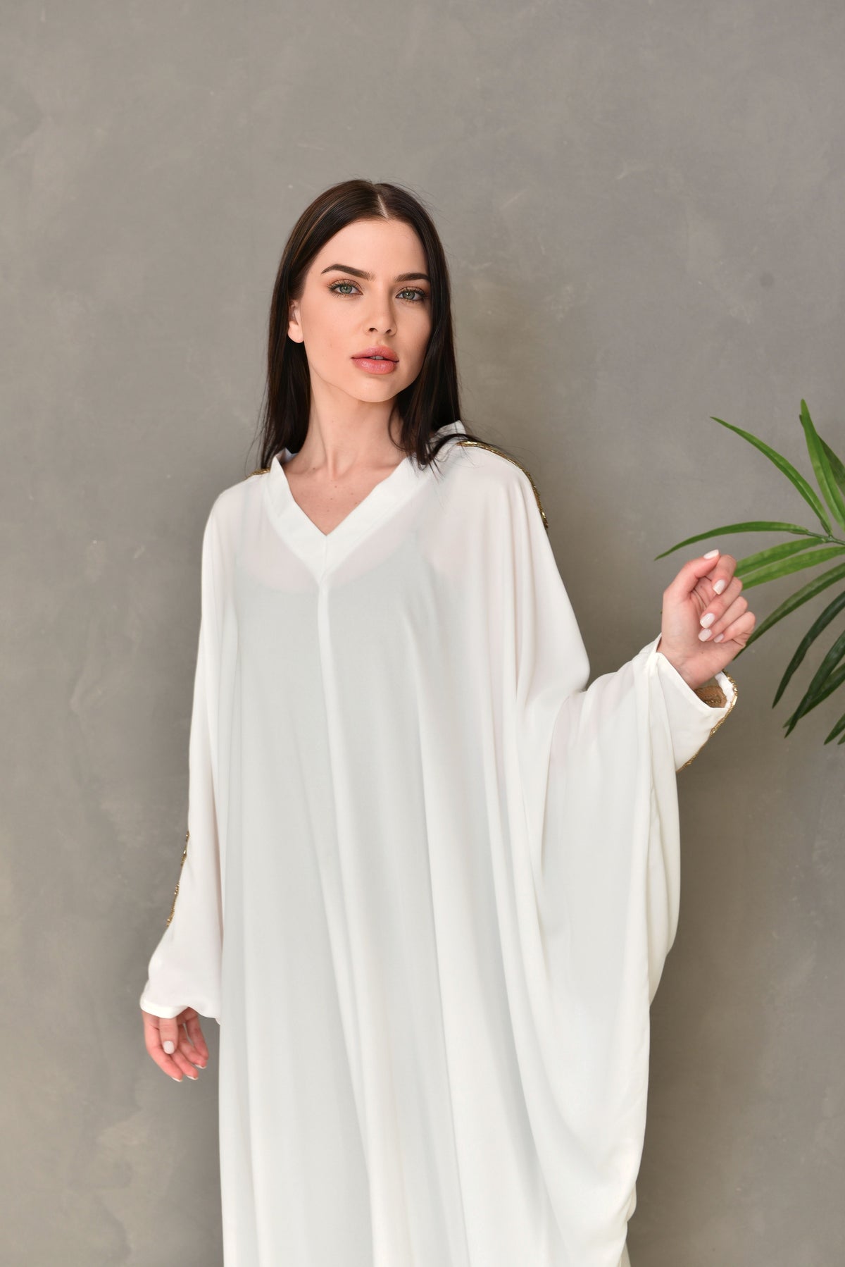 Off White Embroidered Kaftan Dress