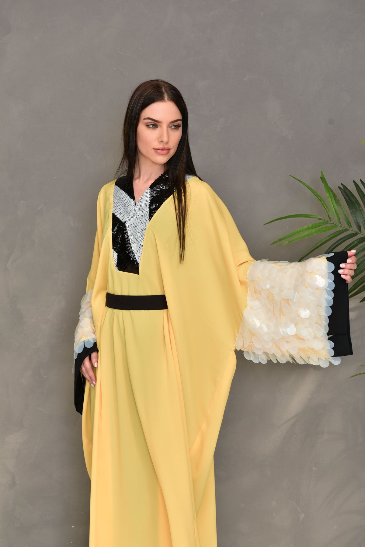 Yellow Embroiderd Kaftan Dress