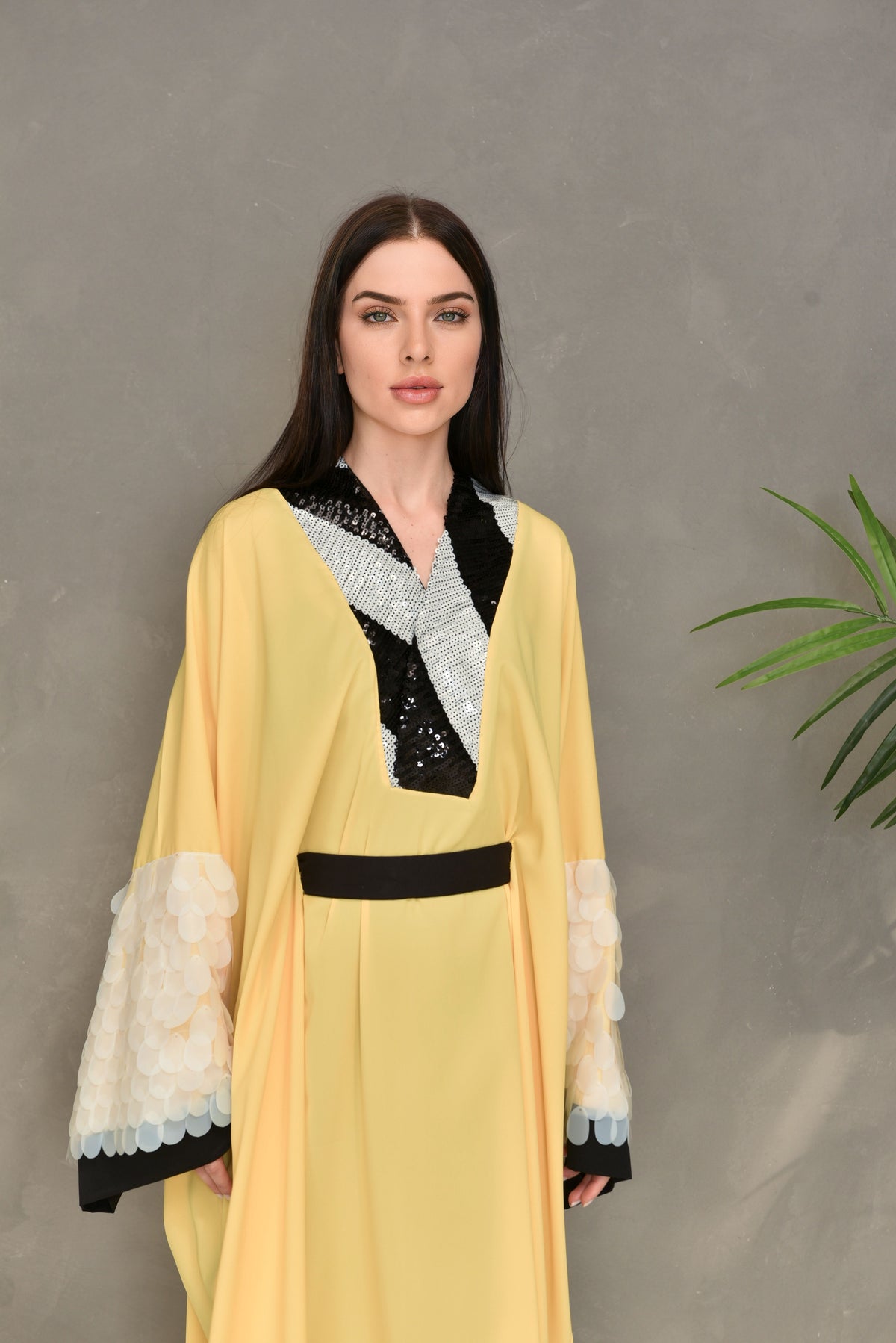 Yellow Embroiderd Kaftan Dress
