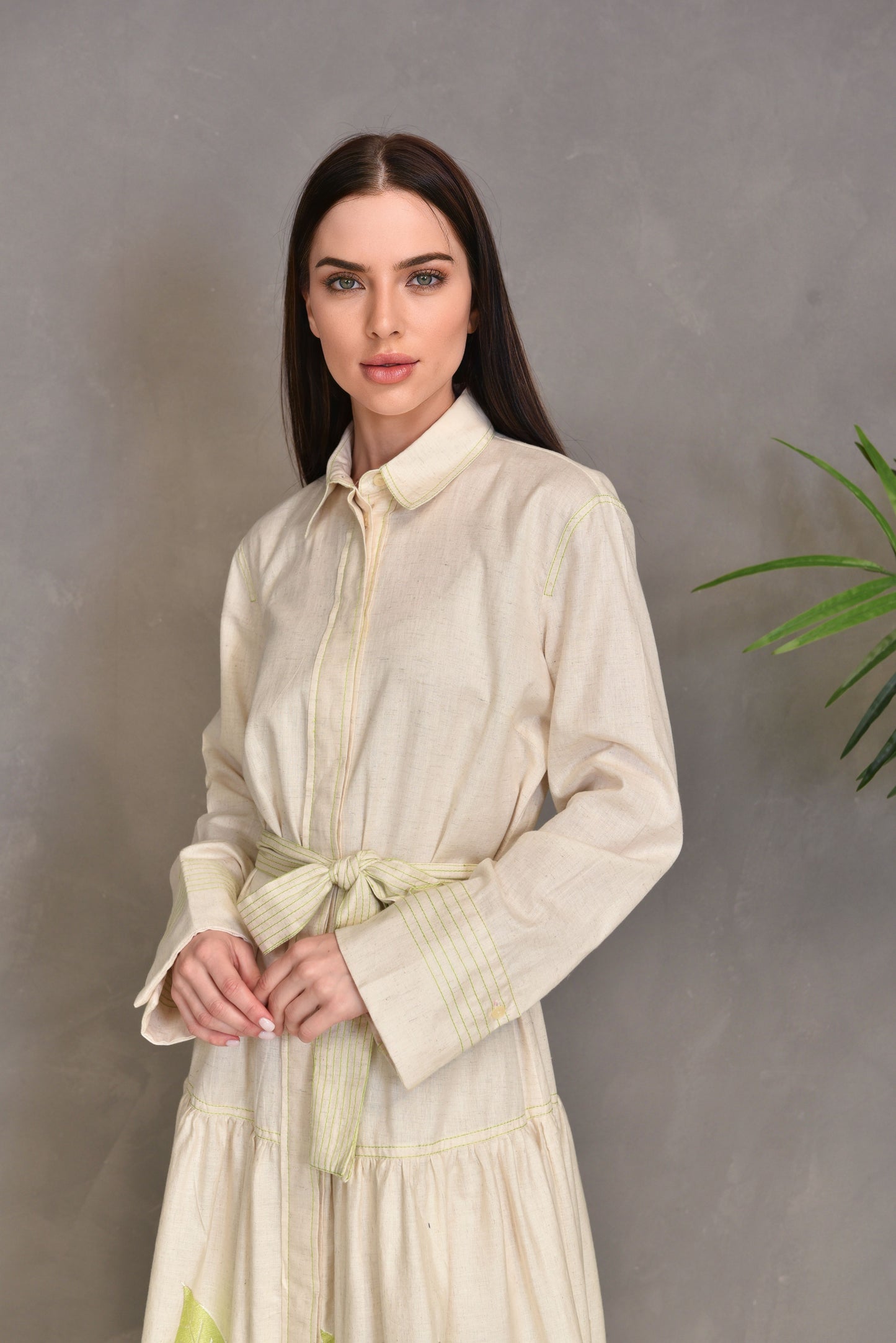 Casual linen embroidered dress