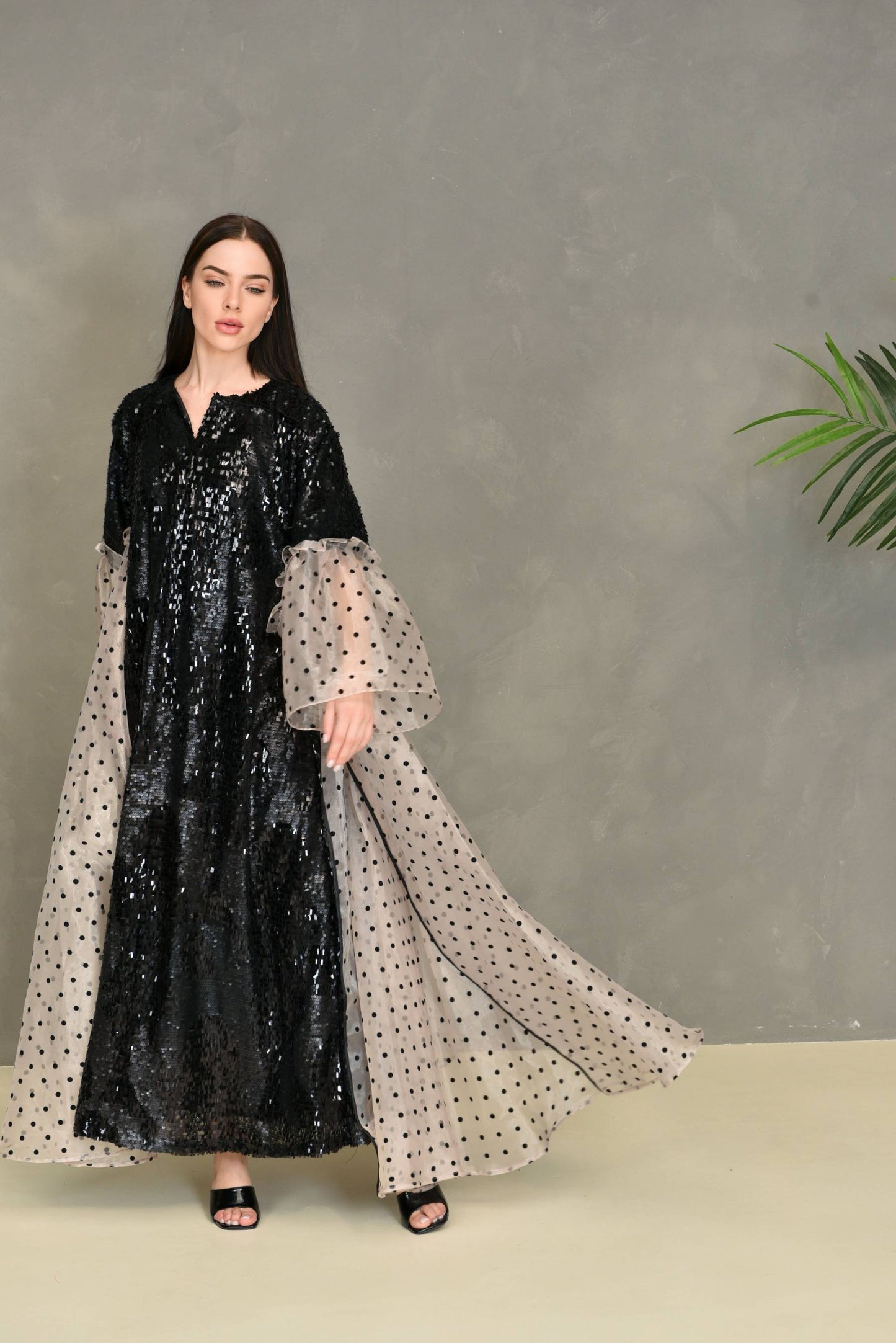 Organza sequence embroidery kaftan dress