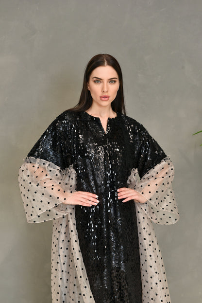 Organza sequence embroidery kaftan dress