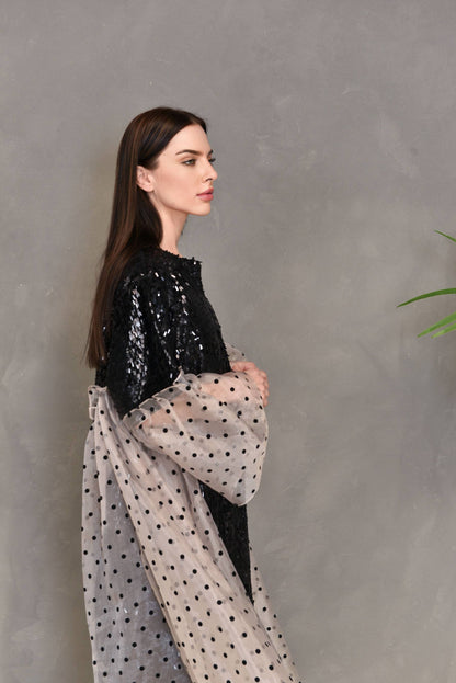 Organza sequence embroidery kaftan dress