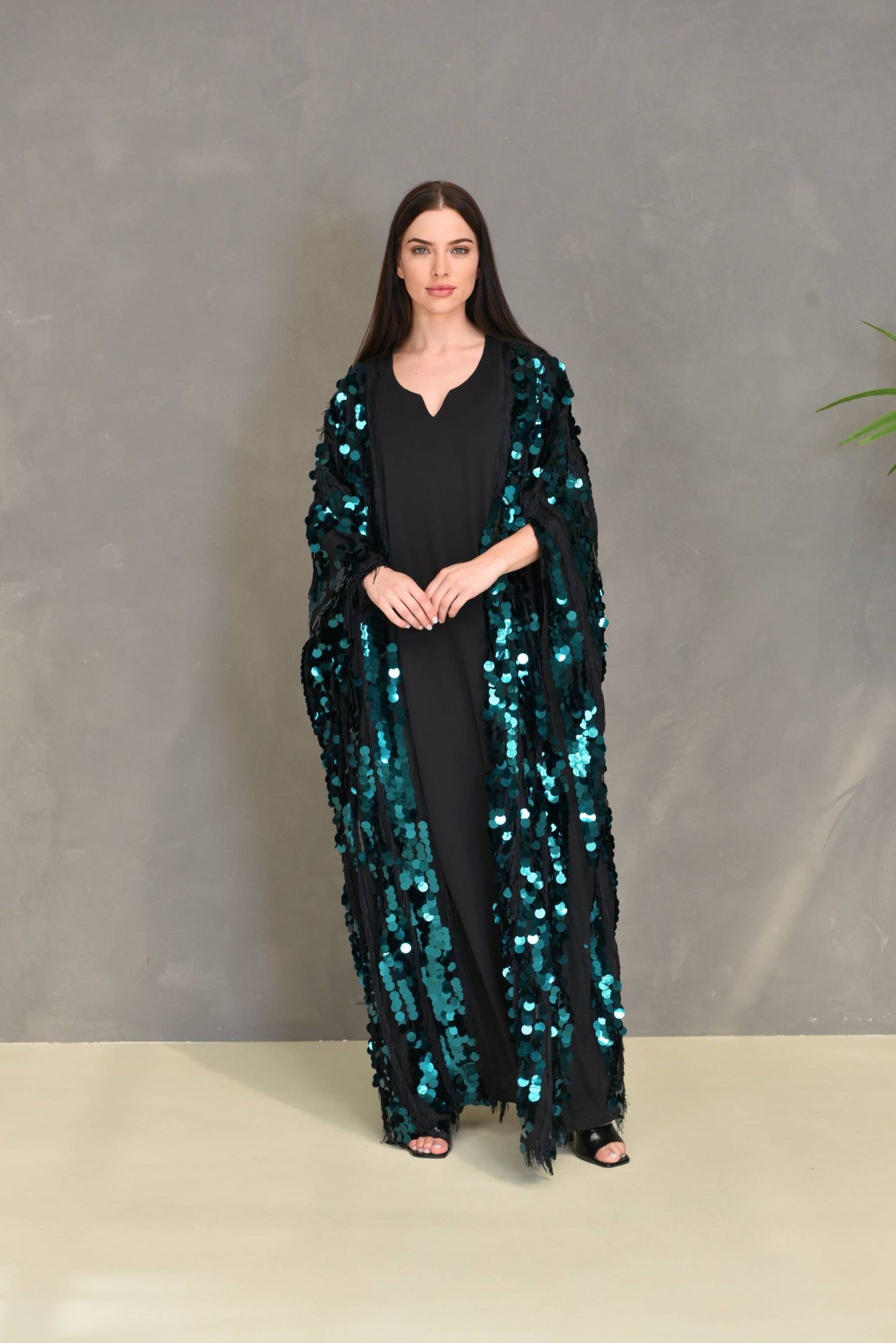 Sequence embroidery kaftan dress