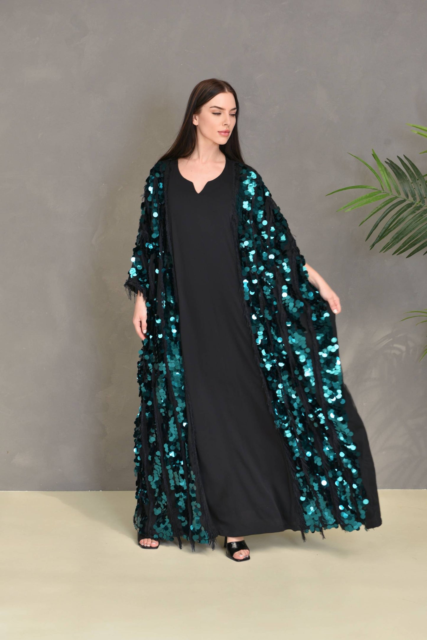 Sequence embroidery kaftan dress