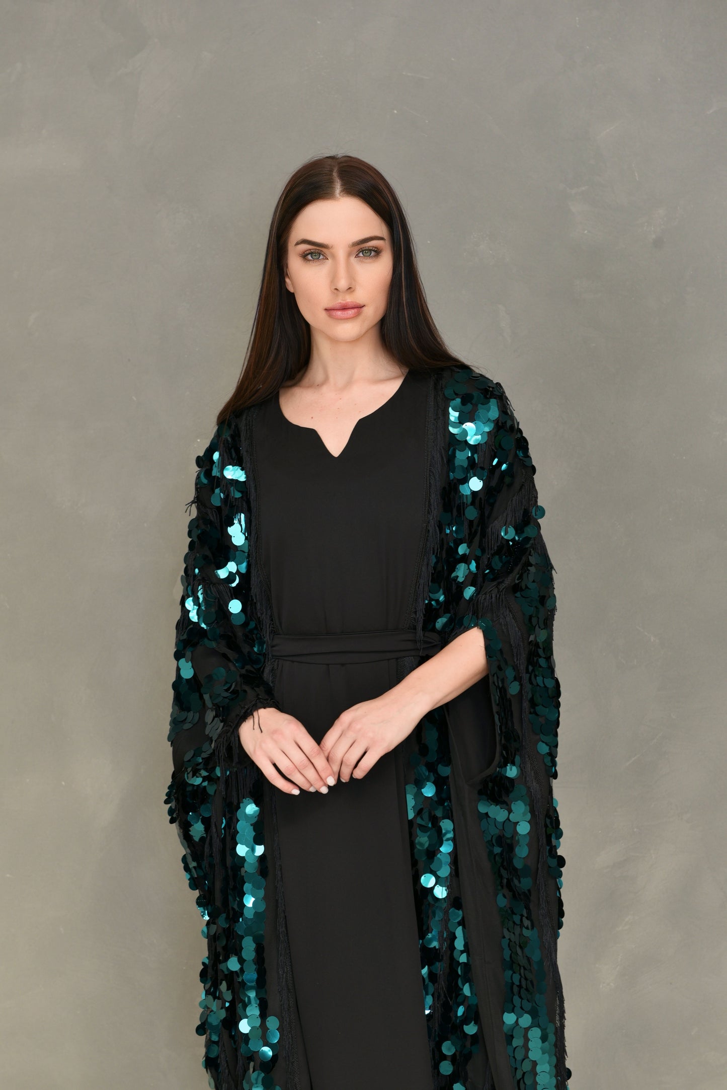 Sequence embroidery kaftan dress