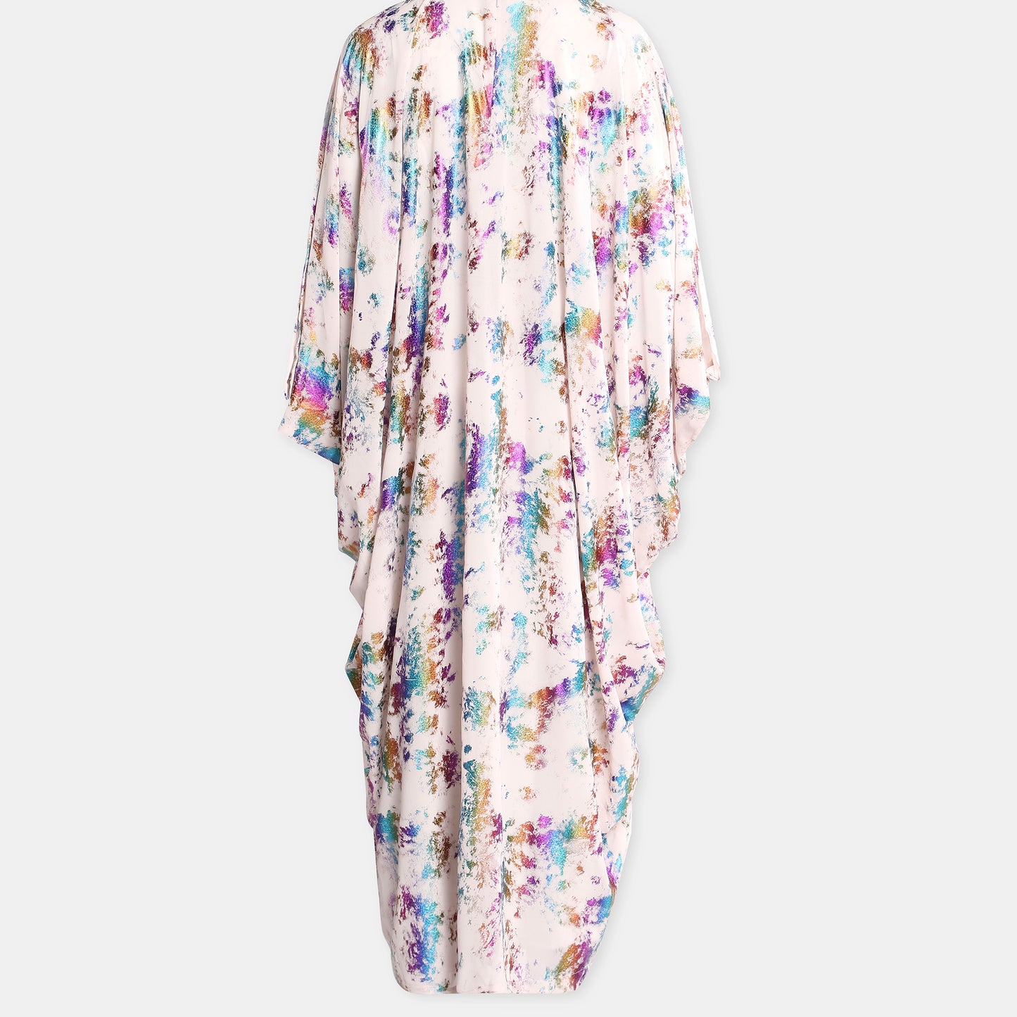 Colorful metalic kaftan with high neckline and belt