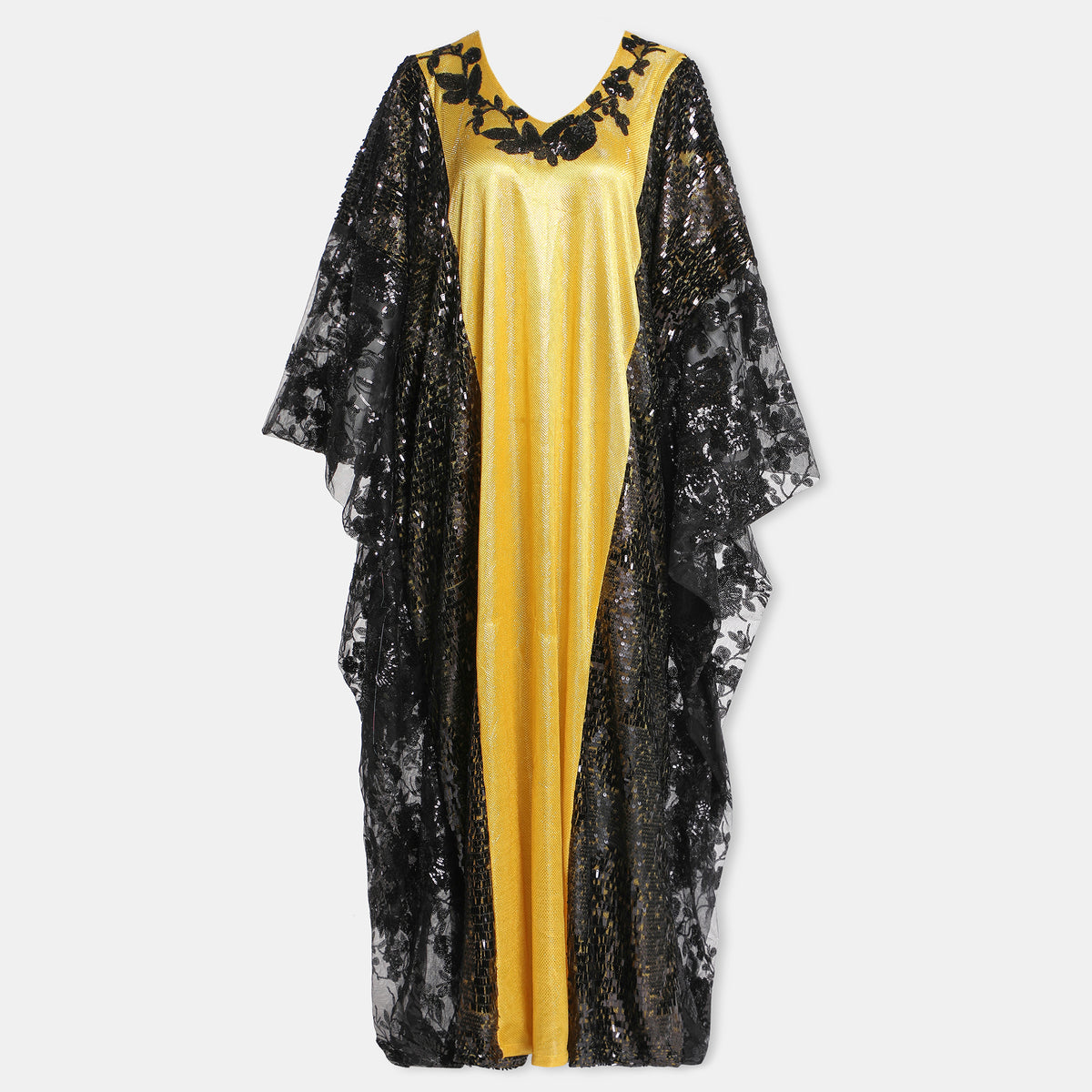 Black And Yellow Abaya With Sequince Trimmings