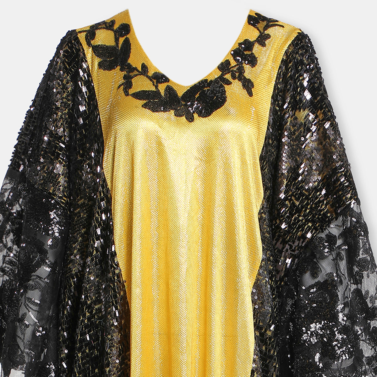 Black And Yellow Abaya With Sequince Trimmings