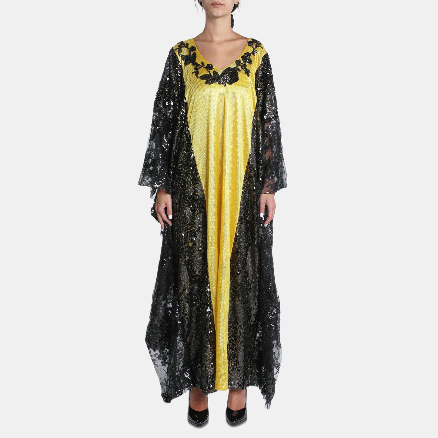 Colorblock abaya with sequince trimmings