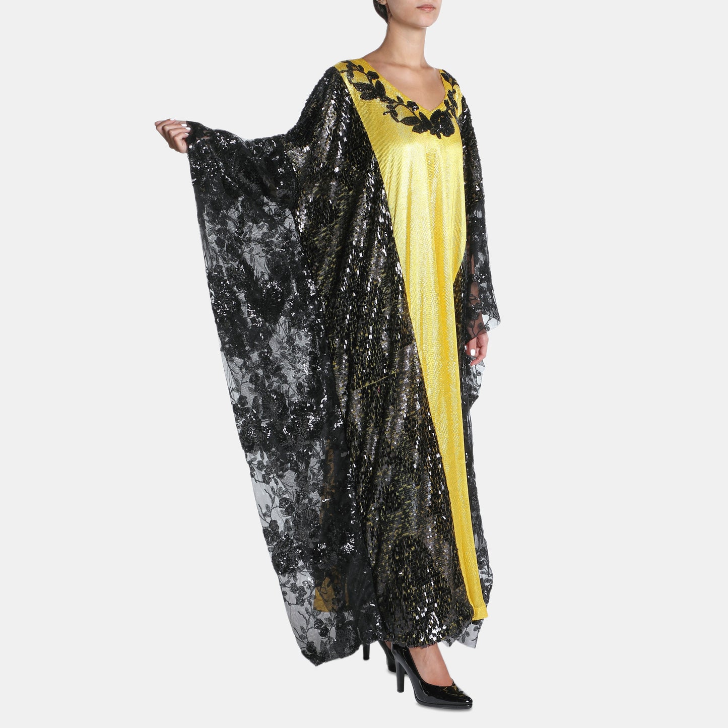 Colorblock abaya with sequince trimmings