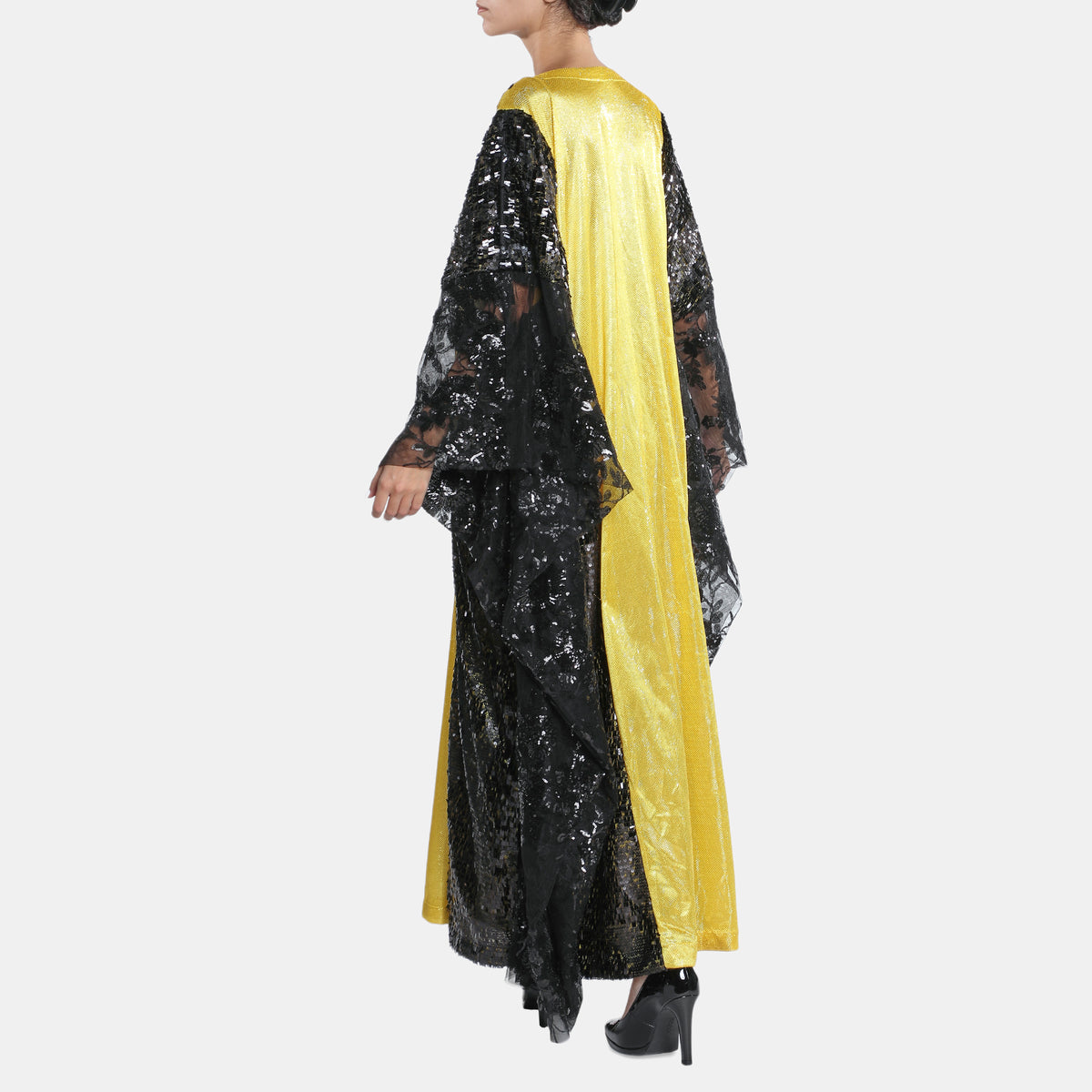 Black And Yellow Abaya With Sequince Trimmings