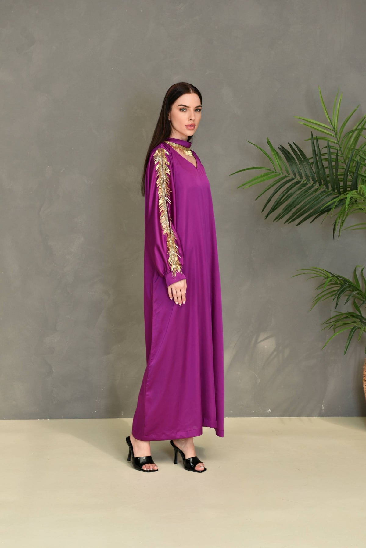 Purple Embroidered Kaftan Dress