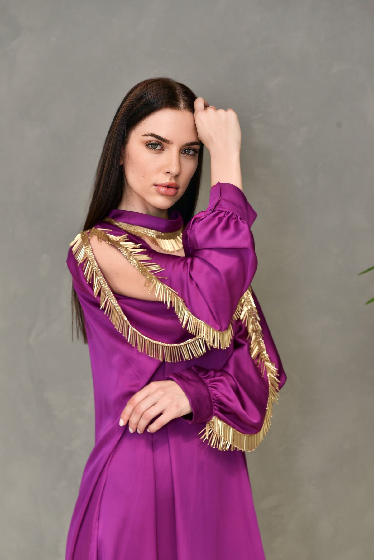 Purple Embroidered Kaftan Dress