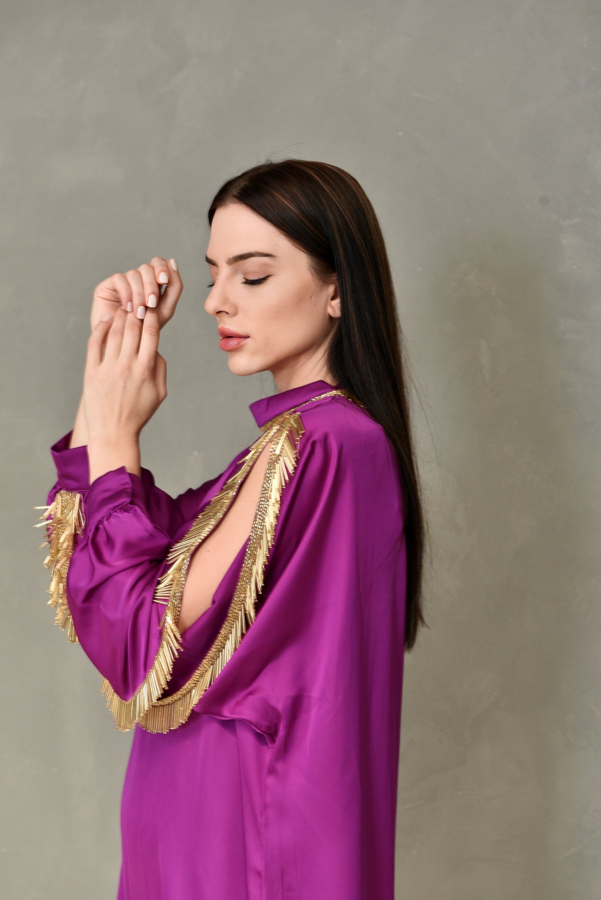 Purple Embroidered Kaftan Dress