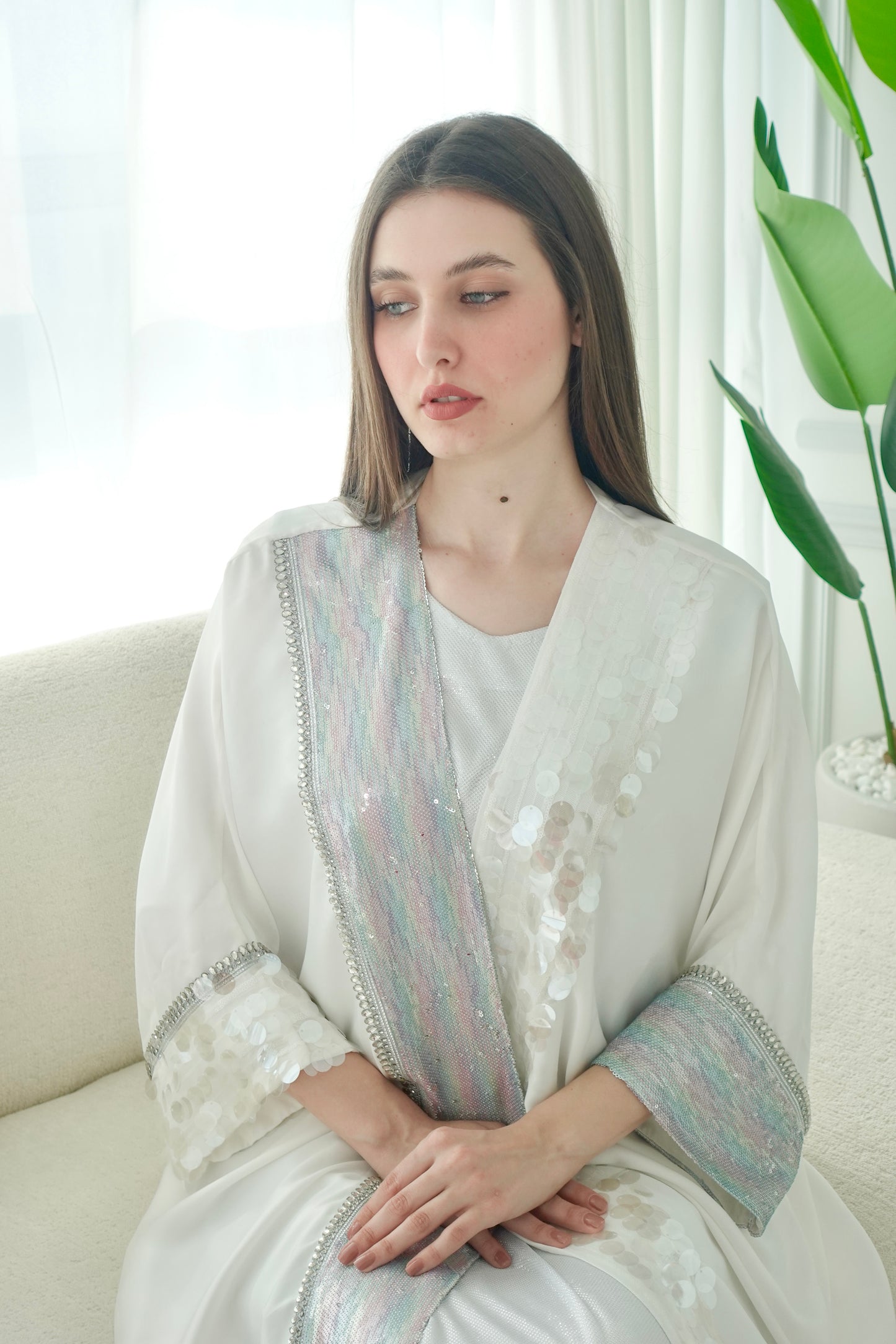 White with sequence embroidery bisht