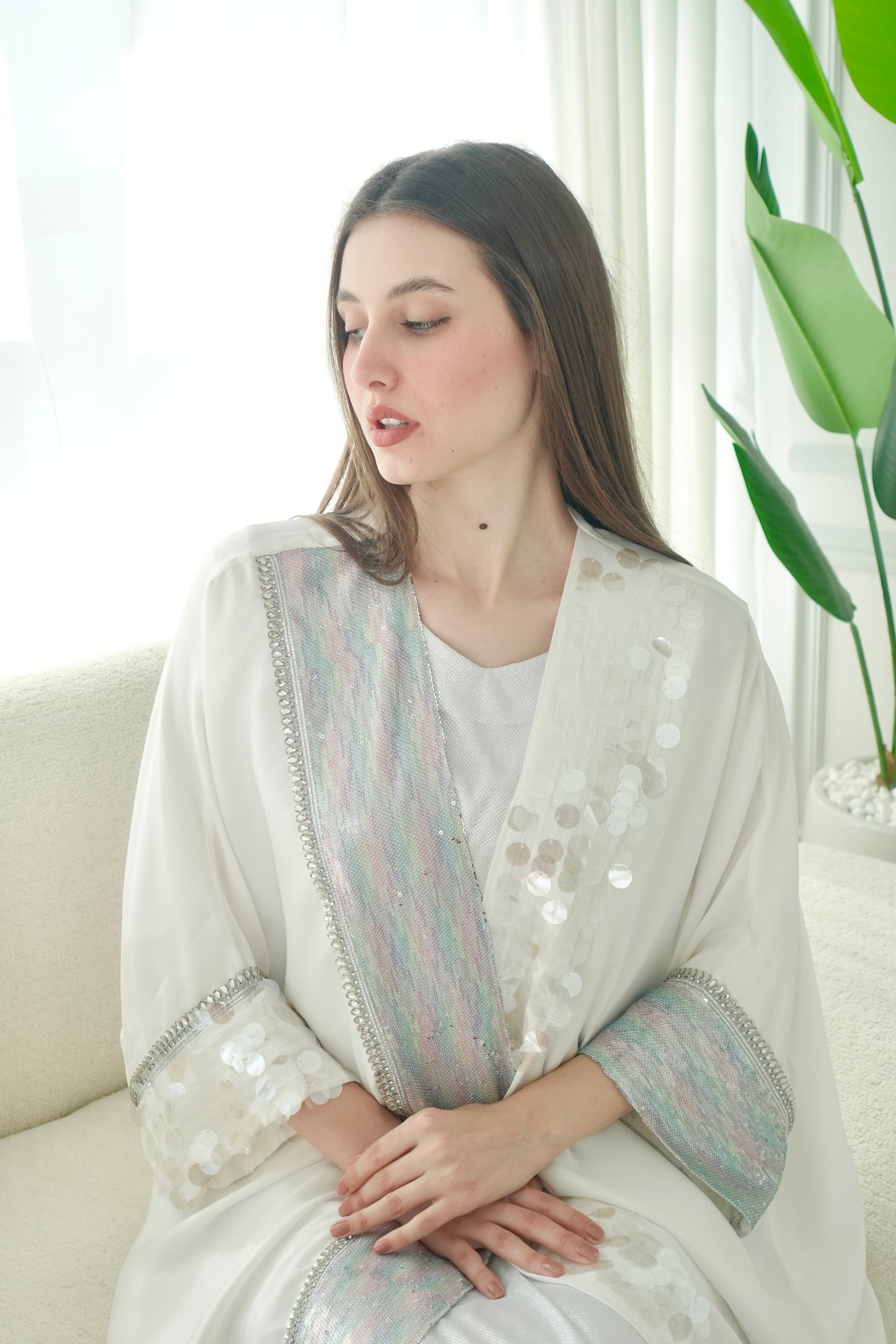 White with sequence embroidery bisht