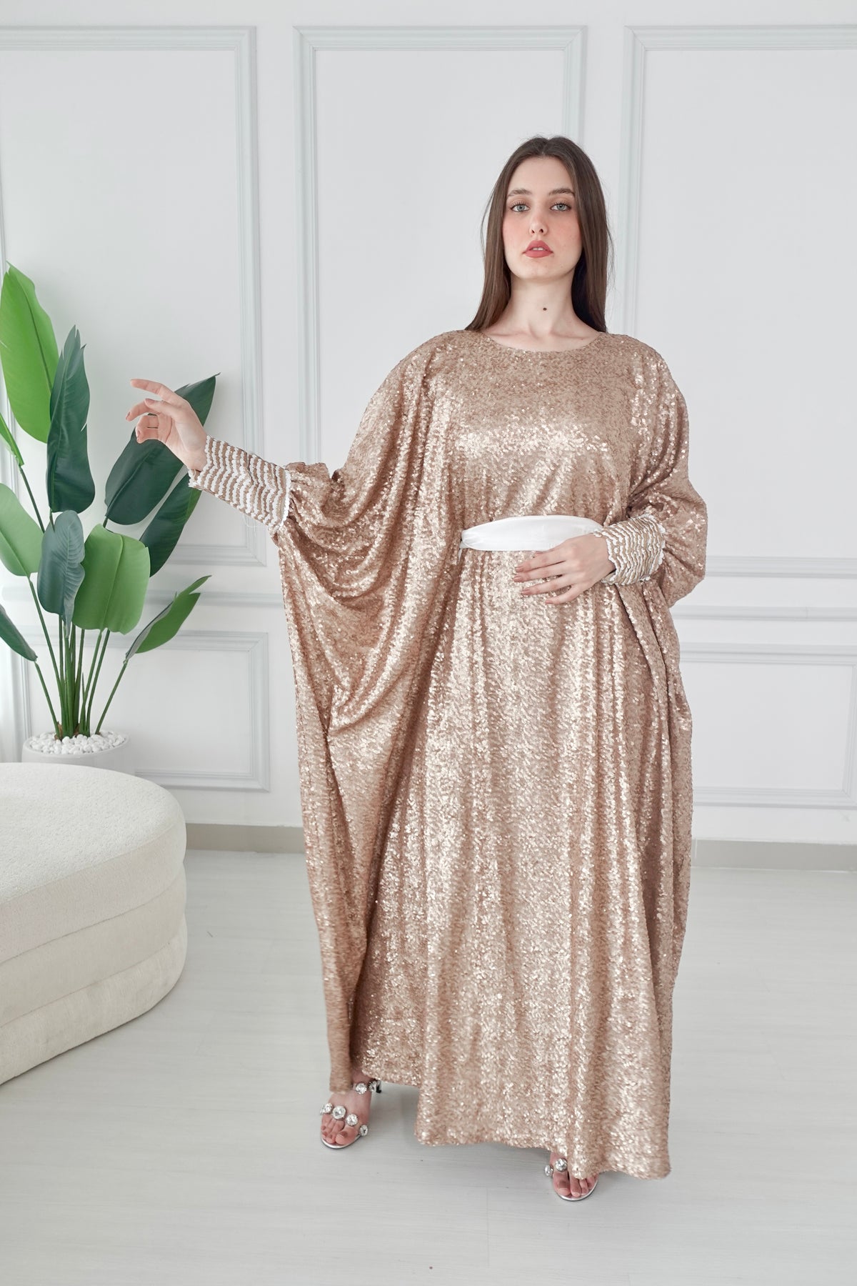 Yellow _green Ombre Bisht With Mirror Lace Embroidery