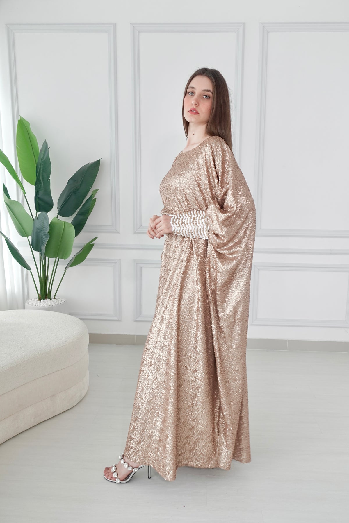 Yellow _green Ombre Bisht With Mirror Lace Embroidery